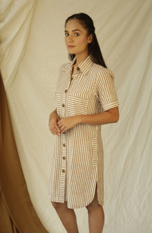  Brown & White Short Shirt Dress