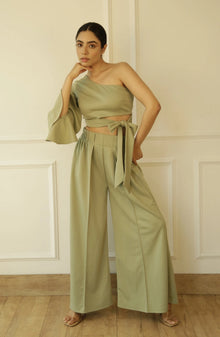  Pista Green One Shoulder Co-Ord Set