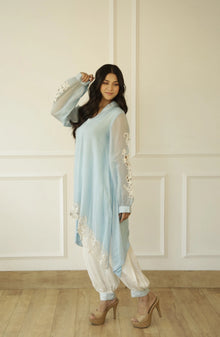  Sky Blue & Pearl White Pakistani Kurta Set