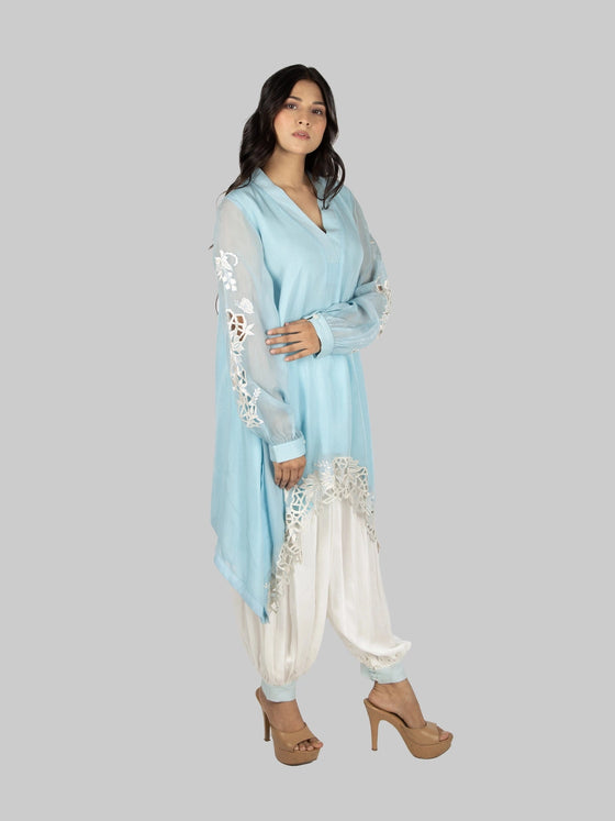 Sky Blue & Pearl White Pakistani Kurta Set